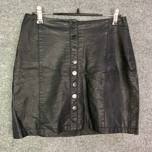 REE PEOPLE‎ 'Oh Snap' Women's Black Vegan Faux Leather Skirt Sz 2